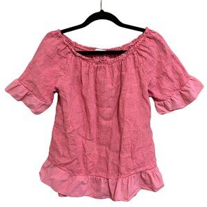 Terzo Millennio 100% Linen Ruffle Sleeve Boho Peasant Top Salmon Pink Size Large
